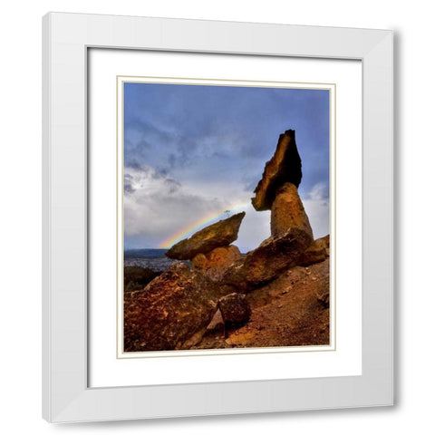 OR, Jefferson Co, The Balancing Rocks and rainbow White Modern Wood Framed Art Print with Double Matting by Terrill, Steve