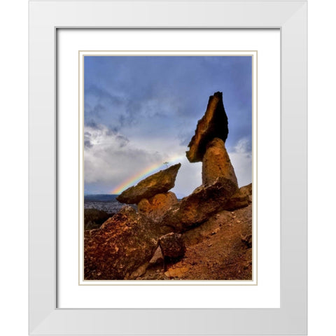 OR, Jefferson Co, The Balancing Rocks and rainbow White Modern Wood Framed Art Print with Double Matting by Terrill, Steve