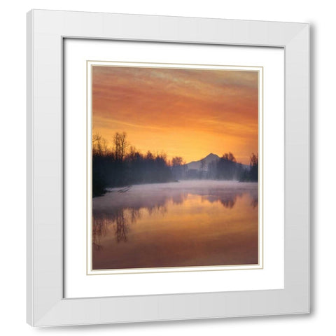 Oregon Mt Hood and Whitaker Pond at sunrise White Modern Wood Framed Art Print with Double Matting by Terrill, Steve