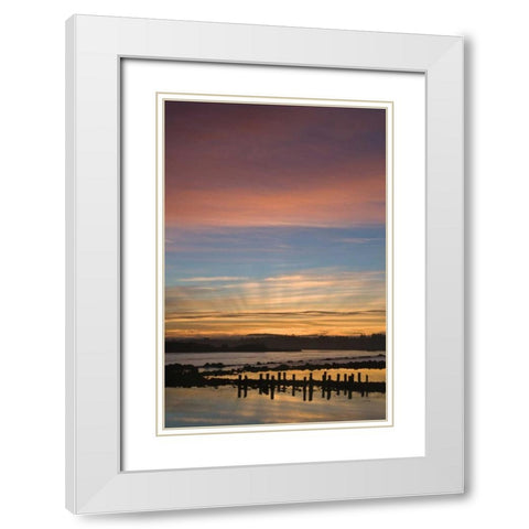 OR, Bandon Sunrise God rays over harbor White Modern Wood Framed Art Print with Double Matting by Rotenberg, Nancy