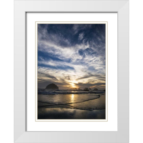 Oregon, Bandon Beach Face Rock and sea stacks White Modern Wood Framed Art Print with Double Matting by Rotenberg, Nancy