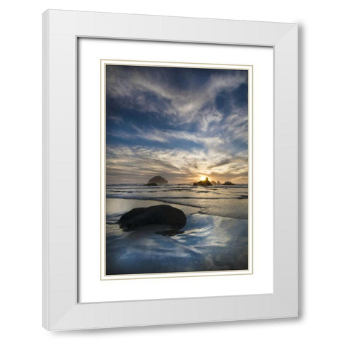 Oregon, Bandon Beach Face Rock and sea stacks White Modern Wood Framed Art Print with Double Matting by Rotenberg, Nancy