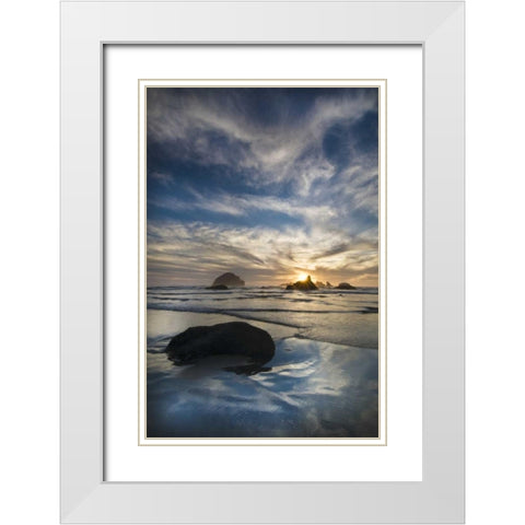 Oregon, Bandon Beach Face Rock and sea stacks White Modern Wood Framed Art Print with Double Matting by Rotenberg, Nancy