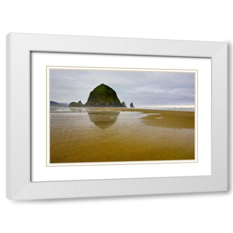 OR, Cannon Beach Sunrise overf Haystack Rock White Modern Wood Framed Art Print with Double Matting by Carter, Jean