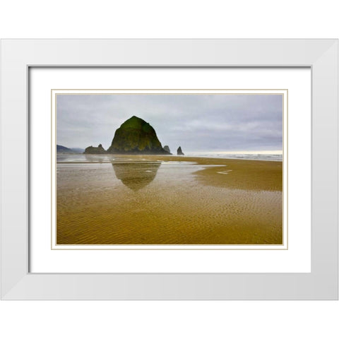 OR, Cannon Beach Sunrise overf Haystack Rock White Modern Wood Framed Art Print with Double Matting by Carter, Jean