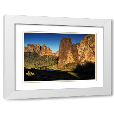 OR, Smith Rock SP Mountain reflection in stream White Modern Wood Framed Art Print with Double Matting by OBrien, Jay