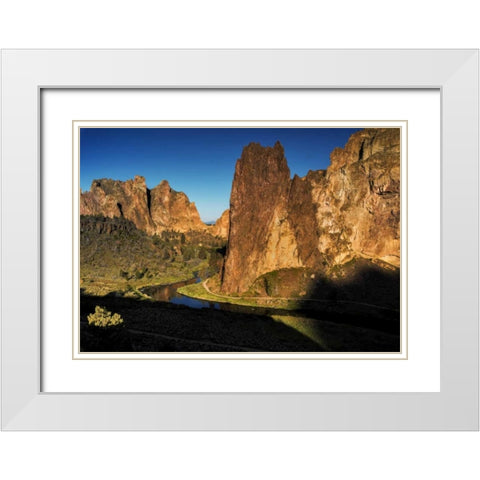 OR, Smith Rock SP Mountain reflection in stream White Modern Wood Framed Art Print with Double Matting by OBrien, Jay