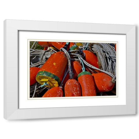 USA, Oregon, Garibaldi Colorful crab pot buoys White Modern Wood Framed Art Print with Double Matting by Carter, Jean