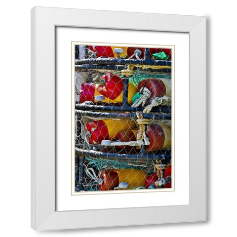 USA, Oregon, Garibaldi Stacked crab pots on dock White Modern Wood Framed Art Print with Double Matting by Carter, Jean