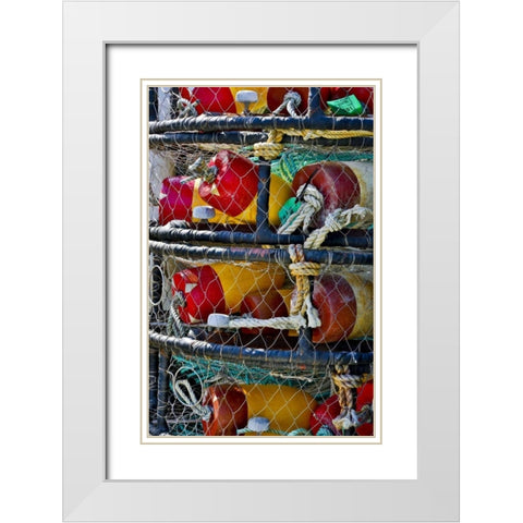 USA, Oregon, Garibaldi Stacked crab pots on dock White Modern Wood Framed Art Print with Double Matting by Carter, Jean