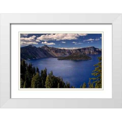 Oregon, Crater Lake NP Spring landscape of lake White Modern Wood Framed Art Print with Double Matting by OBrien, Jay