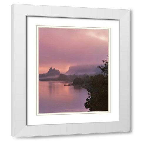 OR, Columbia Gorge NSA Fog along Columbia River White Modern Wood Framed Art Print with Double Matting by Terrill, Steve