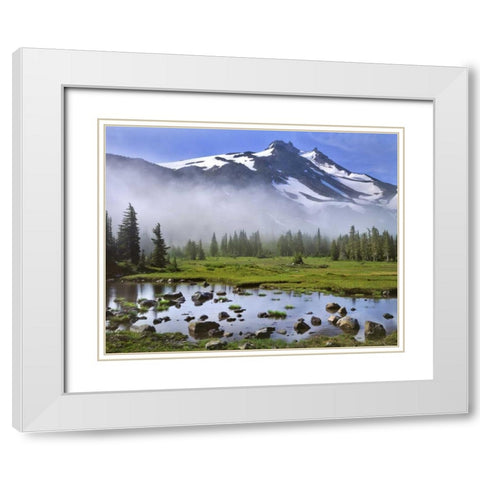 OR, Mt Jefferson Wilderness Mt Jefferson at dawn White Modern Wood Framed Art Print with Double Matting by Terrill, Steve