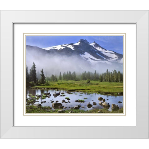 OR, Mt Jefferson Wilderness Mt Jefferson at dawn White Modern Wood Framed Art Print with Double Matting by Terrill, Steve