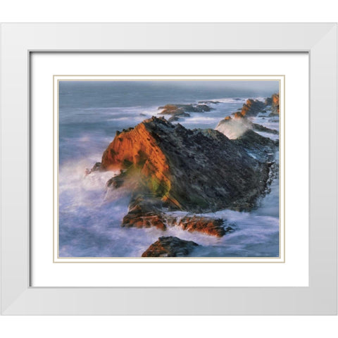 OR, Shore Acres SP Sunset on ocean shore cliffs White Modern Wood Framed Art Print with Double Matting by Terrill, Steve