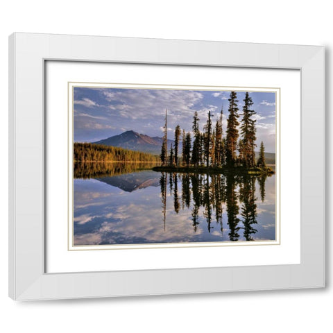 Oregon Diamond Peak reflecting in Summit Lake White Modern Wood Framed Art Print with Double Matting by Terrill, Steve