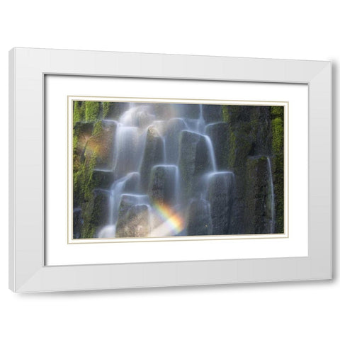 OR, Proxy Falls Waterfall rainbow over columns White Modern Wood Framed Art Print with Double Matting by Delisle, Gilles