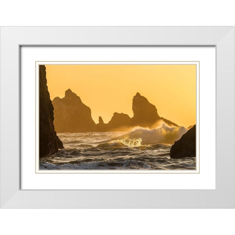 Oregon-Bandon Beach-sunset-crashing waves White Modern Wood Framed Art Print with Double Matting by Jaynes Gallery