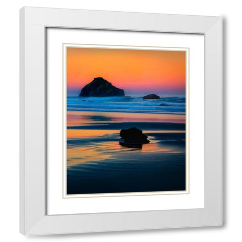 Oregon-Bandon Face Rock sea stack at sunset White Modern Wood Framed Art Print with Double Matting by Jaynes Gallery