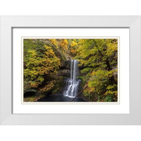 USA-Oregon-Silver Falls State Park Lower South Falls waterfall landscape White Modern Wood Framed Art Print with Double Matting by Jaynes Gallery
