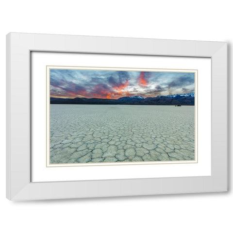 Playa at sunset with Steen Mountain on the Alvord Desert in Harney County-Oregon-USA White Modern Wood Framed Art Print with Double Matting by Haney, Chuck