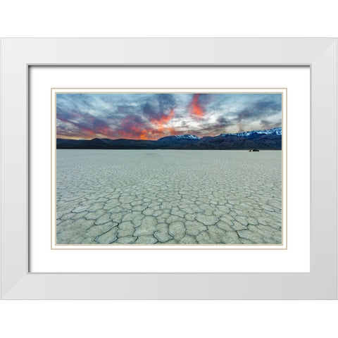 Playa at sunset with Steen Mountain on the Alvord Desert in Harney County-Oregon-USA White Modern Wood Framed Art Print with Double Matting by Haney, Chuck