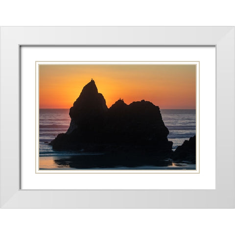 Humbug Point at sunset near Cannon Beach-Oregon-USA White Modern Wood Framed Art Print with Double Matting by Haney, Chuck