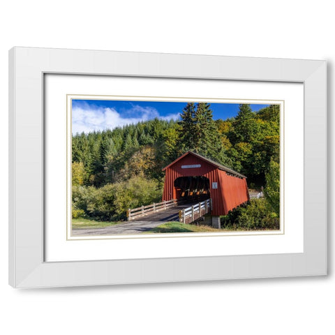 Chitwood Covered Bridge over the Yaquina River in Lincoln County-Oregon-USA White Modern Wood Framed Art Print with Double Matting by Haney, Chuck