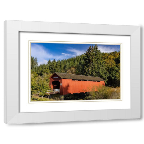 Chitwood Covered Bridge over the Yaquina River in Lincoln County-Oregon-USA White Modern Wood Framed Art Print with Double Matting by Haney, Chuck