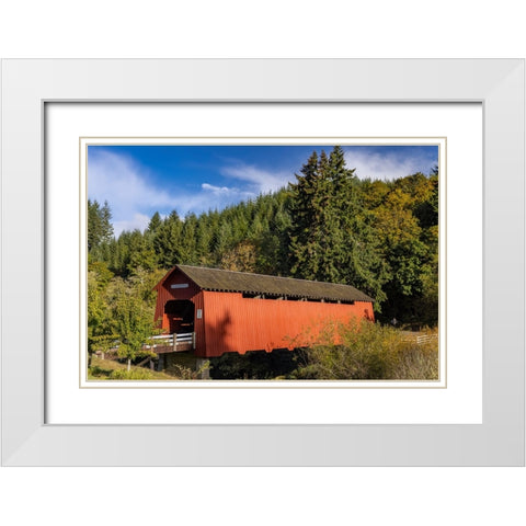 Chitwood Covered Bridge over the Yaquina River in Lincoln County-Oregon-USA White Modern Wood Framed Art Print with Double Matting by Haney, Chuck