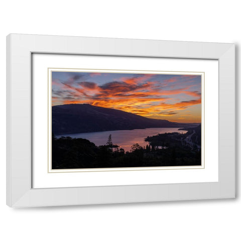 Vivid sunrise clouds over the Columbia River near Rowena-Oregon-USA White Modern Wood Framed Art Print with Double Matting by Haney, Chuck