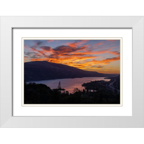 Vivid sunrise clouds over the Columbia River near Rowena-Oregon-USA White Modern Wood Framed Art Print with Double Matting by Haney, Chuck