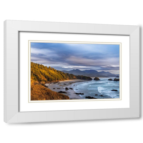 Crescent Beach at Ecola State Park in Cannon Beach-Oregon-USA White Modern Wood Framed Art Print with Double Matting by Haney, Chuck
