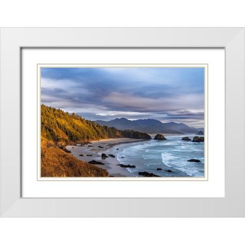 Crescent Beach at Ecola State Park in Cannon Beach-Oregon-USA White Modern Wood Framed Art Print with Double Matting by Haney, Chuck