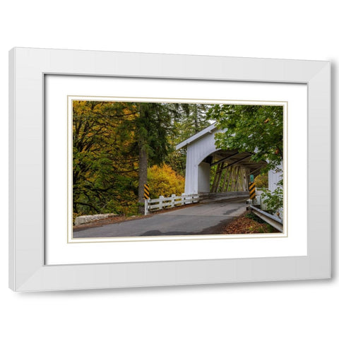 Hannah Covered Bridge spans Thomas Creek in Linn County-Oregon-USA White Modern Wood Framed Art Print with Double Matting by Haney, Chuck