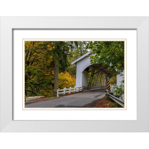 Hannah Covered Bridge spans Thomas Creek in Linn County-Oregon-USA White Modern Wood Framed Art Print with Double Matting by Haney, Chuck
