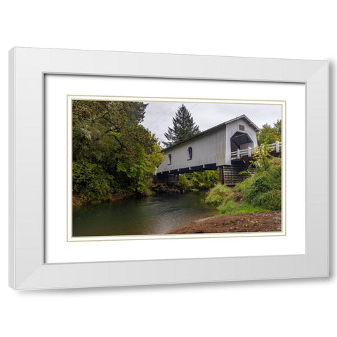Hoffman Covered Bridge over Crabtree Creek in Linn County-Oregon-USA White Modern Wood Framed Art Print with Double Matting by Haney, Chuck