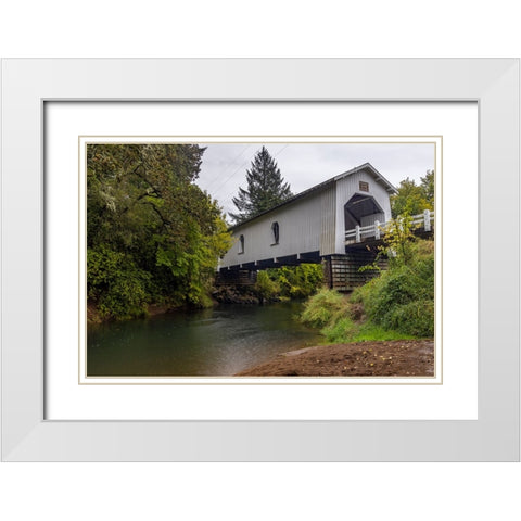 Hoffman Covered Bridge over Crabtree Creek in Linn County-Oregon-USA White Modern Wood Framed Art Print with Double Matting by Haney, Chuck