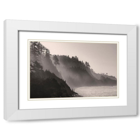Sea mist rises along Indian Beach at Ecola State Park in Cannon Beach-Oregon-USA White Modern Wood Framed Art Print with Double Matting by Haney, Chuck