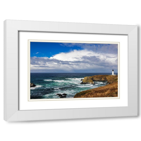 Yaquina Head Lighthouse in Newport-Oregon-USA White Modern Wood Framed Art Print with Double Matting by Haney, Chuck
