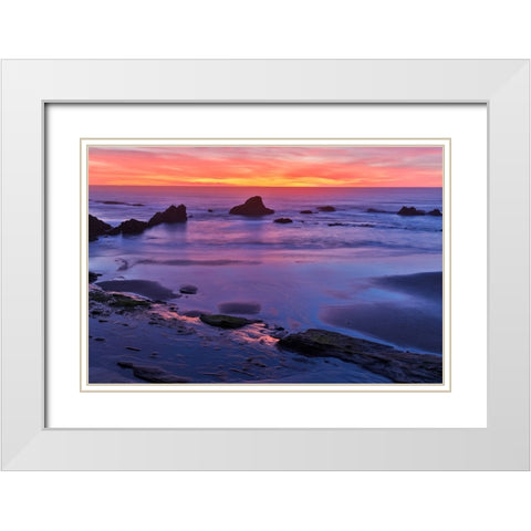 USA- Oregon. Seal Rock State Recreation Site sunset at low tide White Modern Wood Framed Art Print with Double Matting by Gulin, Darrell