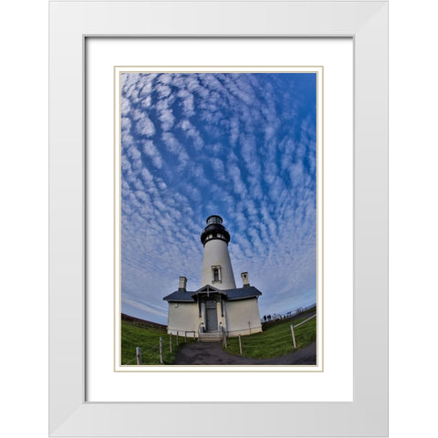 USA- Oregon- Newport. Yaquina Head Lighthouse White Modern Wood Framed Art Print with Double Matting by Gulin, Darrell