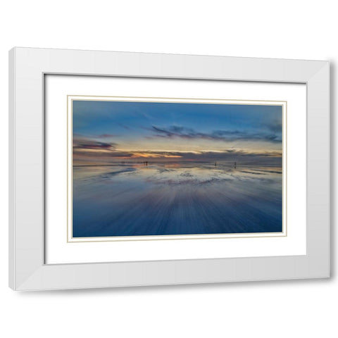 USA- Oregon. Cannon Beach low tide and ripples in the sand. White Modern Wood Framed Art Print with Double Matting by Gulin, Darrell