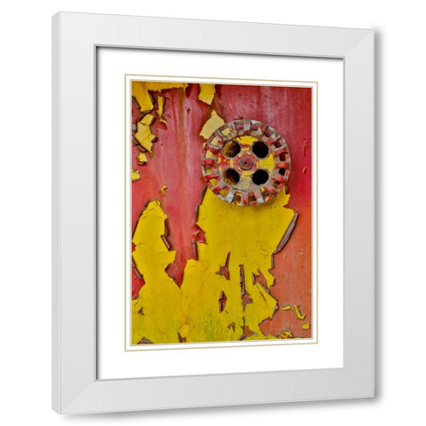 USA- Oregon- Tillamook. Old fire truck with gauges and valves with colorful pealing paint White Modern Wood Framed Art Print with Double Matting by Gulin, Darrell