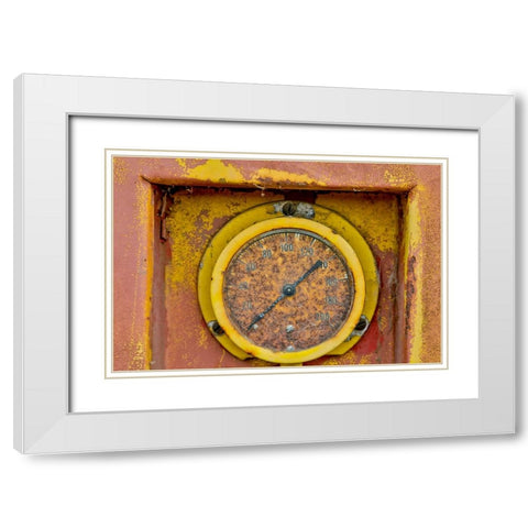 USA- Oregon- Tillamook. Old fire truck with gauges and valves with colorful pealing paint White Modern Wood Framed Art Print with Double Matting by Gulin, Darrell