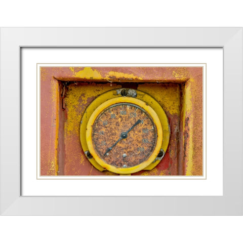 USA- Oregon- Tillamook. Old fire truck with gauges and valves with colorful pealing paint White Modern Wood Framed Art Print with Double Matting by Gulin, Darrell