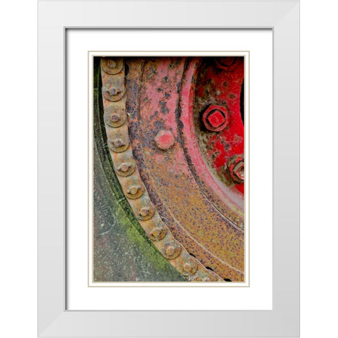 USA- Oregon- Tillamook. Close-up of old and rusted painted truck wheels White Modern Wood Framed Art Print with Double Matting by Gulin, Darrell