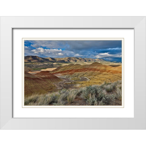 USA- Oregon. John Day Fossil Beds National Monument badlands landscape. White Modern Wood Framed Art Print with Double Matting by Gulin, Darrell