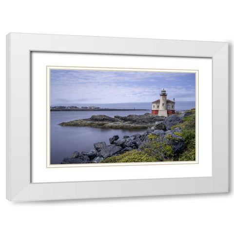 Usa-Oregon-Bandon Coquille River Lighthouse White Modern Wood Framed Art Print with Double Matting by Looney, Hollice