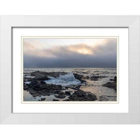 Usa-Oregon-Yachats Thors Well-Waves Crashing into Thors Well White Modern Wood Framed Art Print with Double Matting by Looney, Hollice
